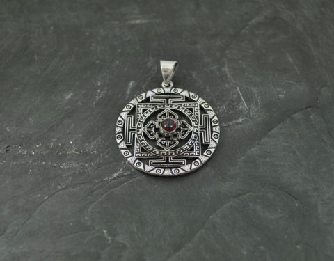 sri yantra garnet pendant